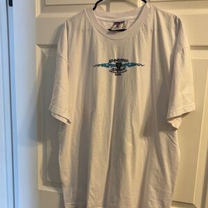 White Graphic Tee with Blue Accents